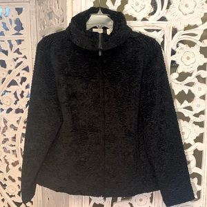 Flocked Black Velvet Cropped Jacket – Faux Persian Lamb Texture – Large